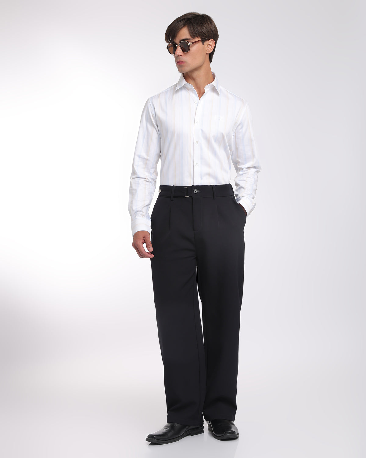 Ivory Striped Classic Fit Shirt