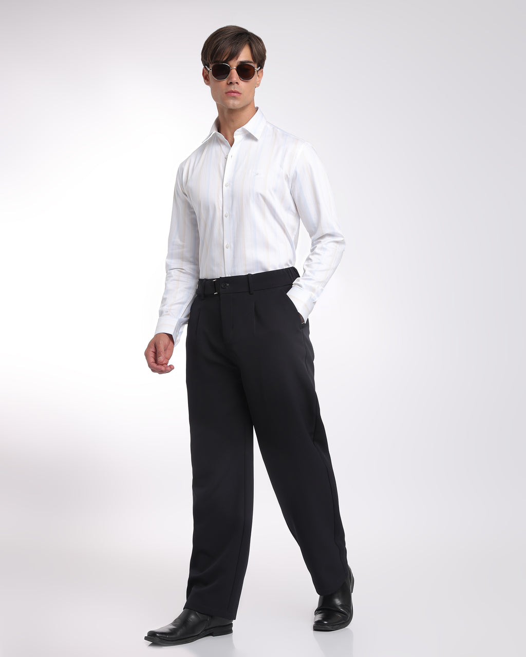 Ivory Striped Classic Fit Shirt
