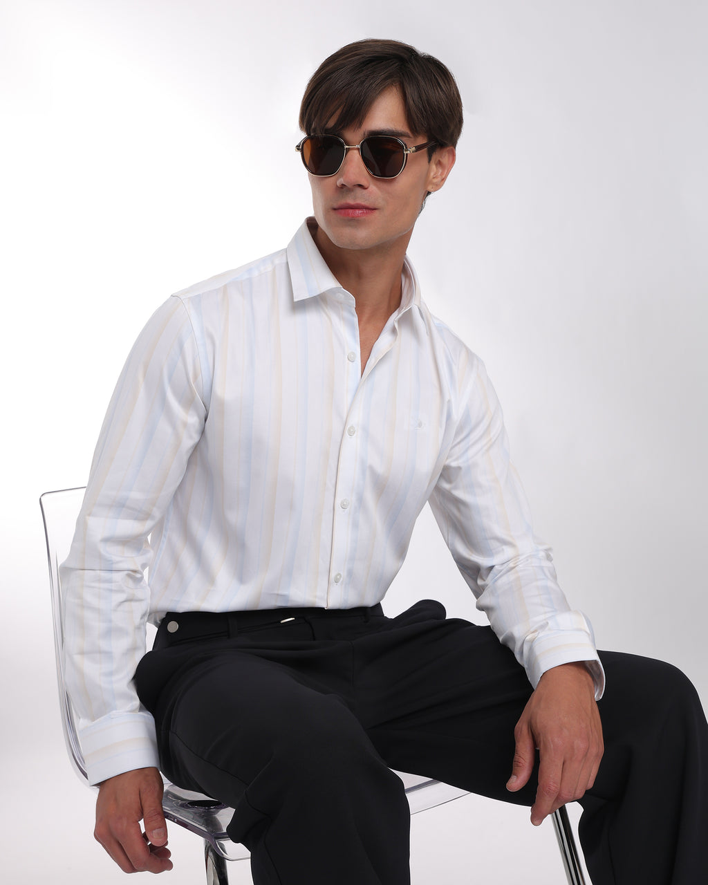 Ivory Striped Classic Fit Shirt