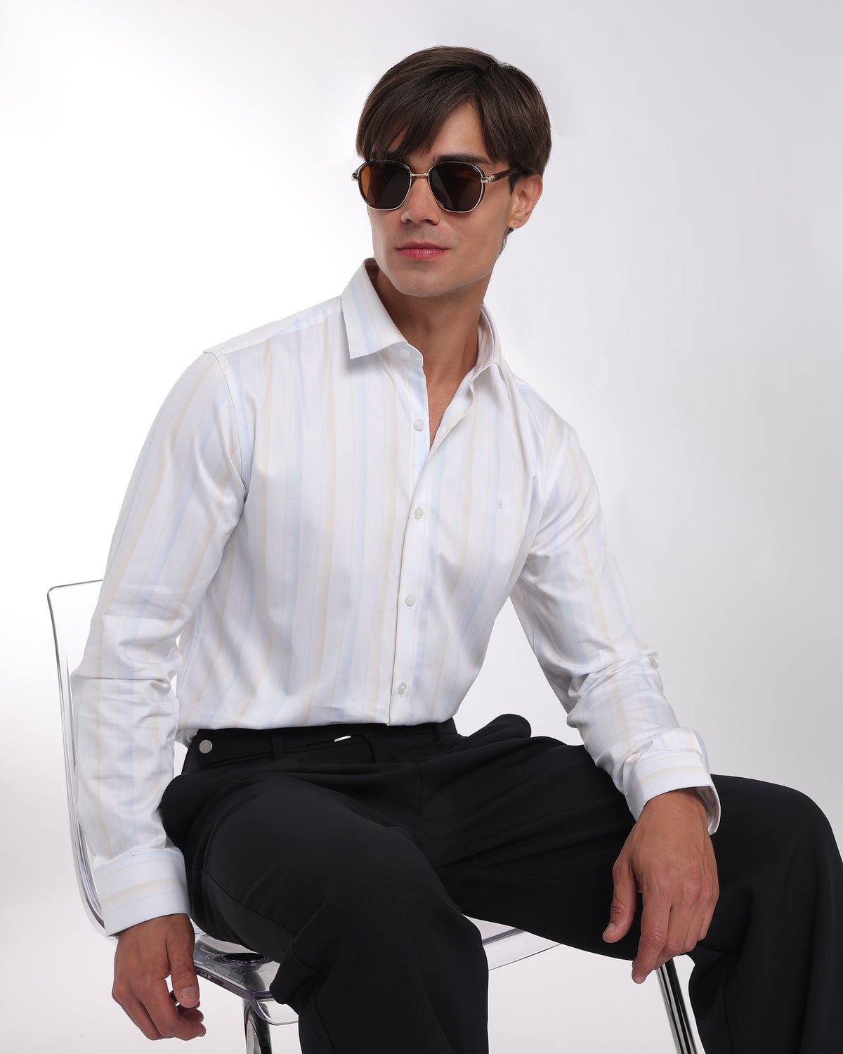 Ivory Striped Classic Fit Shirt