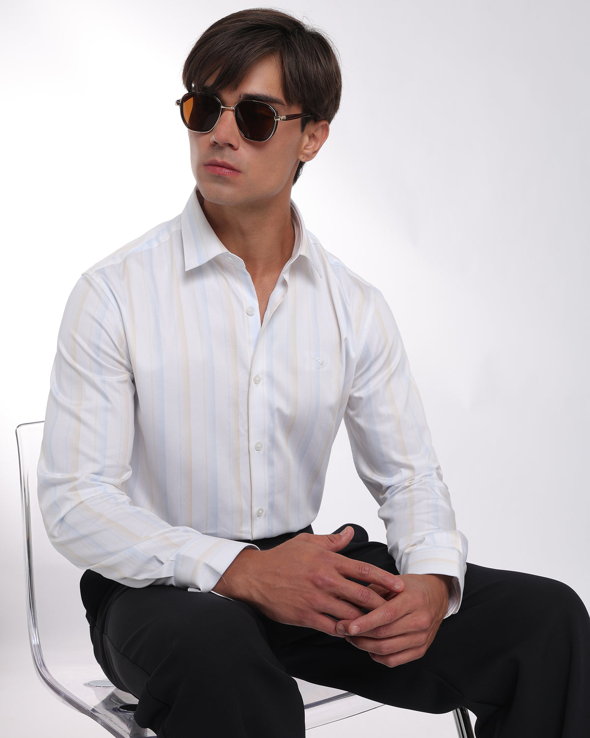 Ivory Striped Classic Fit Shirt
