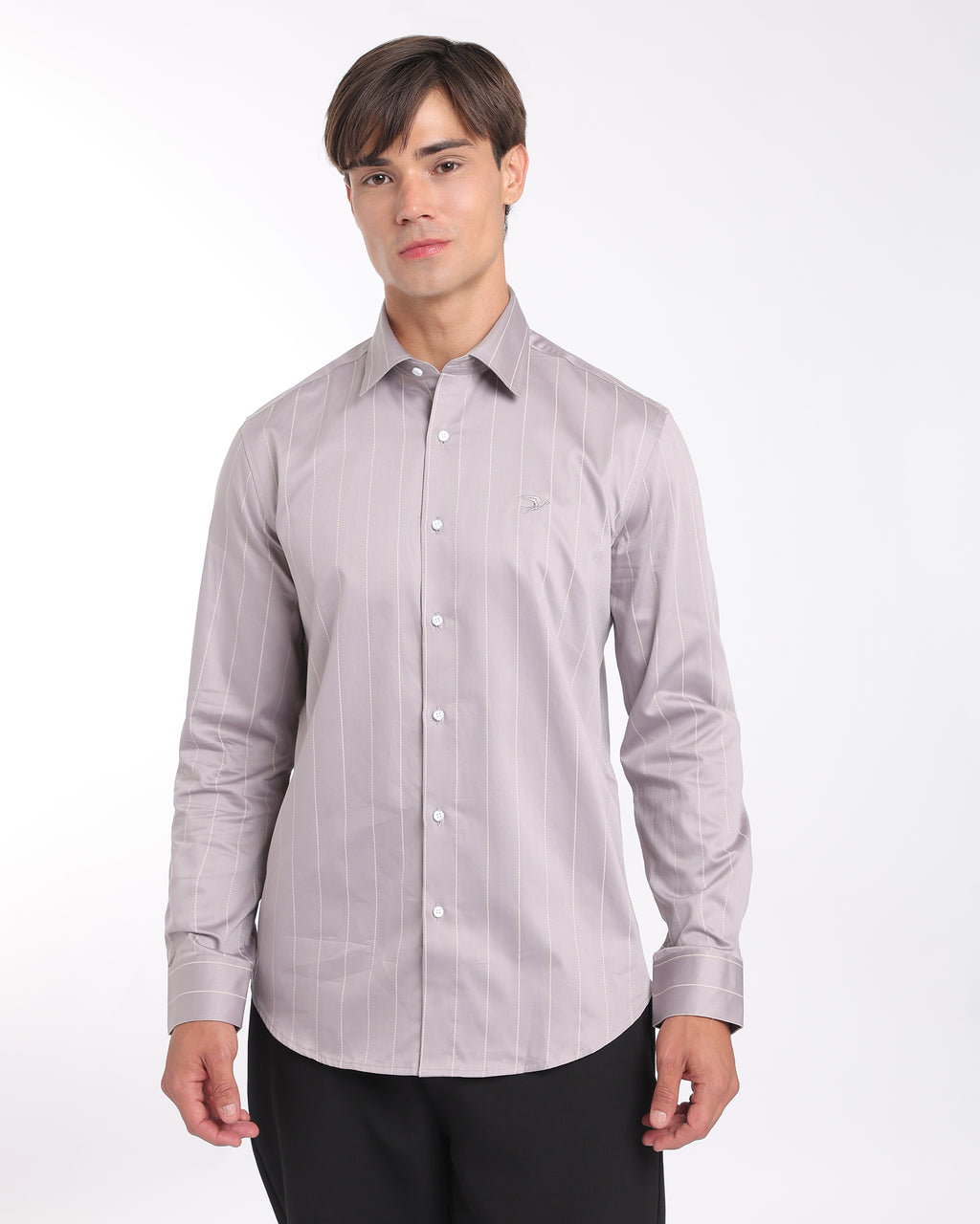 Mauve Grey Striped Classic Fit Shirt