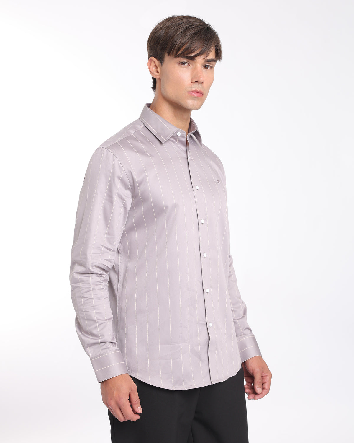 Mauve Grey Striped Classic Fit Shirt