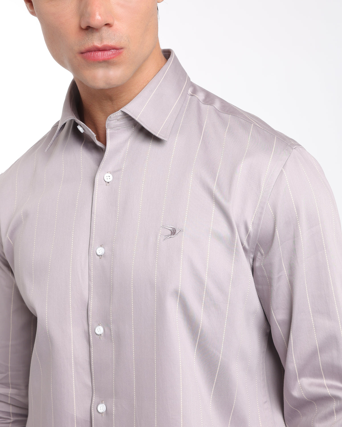 Mauve Grey Striped Classic Fit Shirt