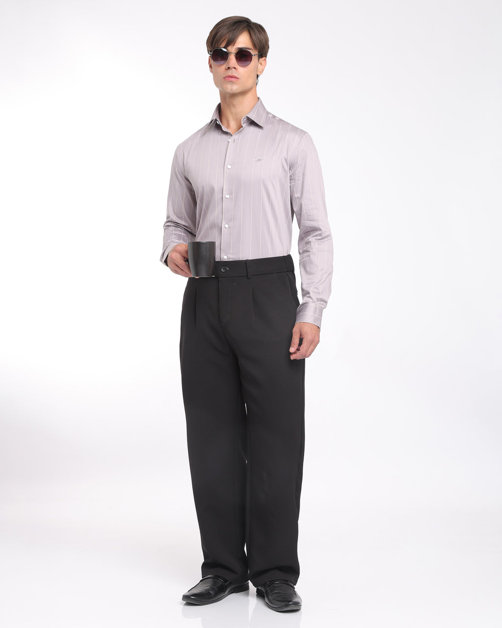 Mauve Grey Striped Classic Fit Shirt