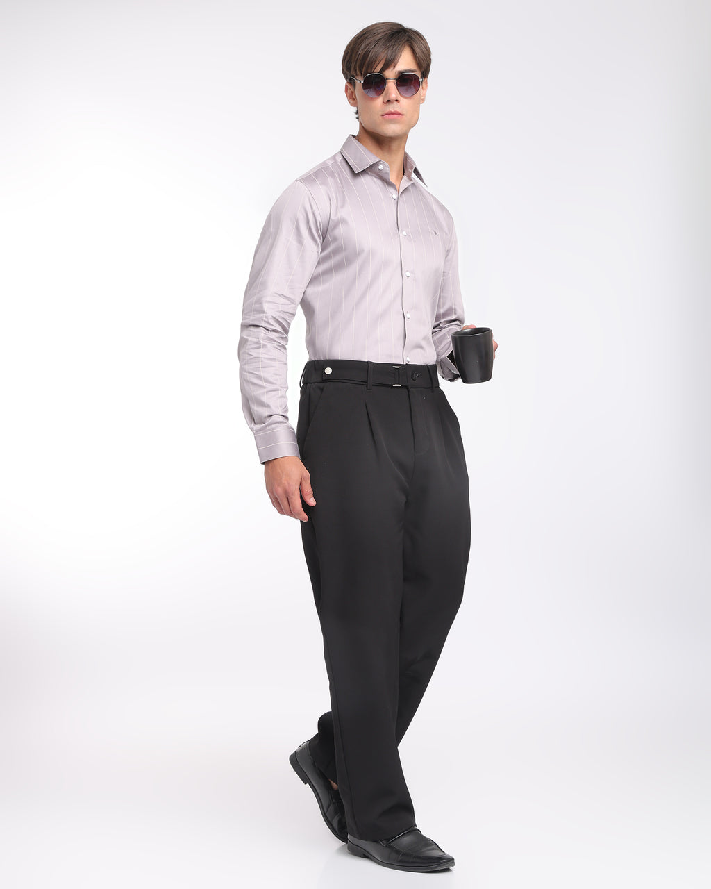 Mauve Grey Striped Classic Fit Shirt