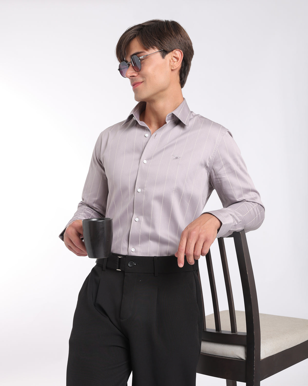 Mauve Grey Striped Classic Fit Shirt