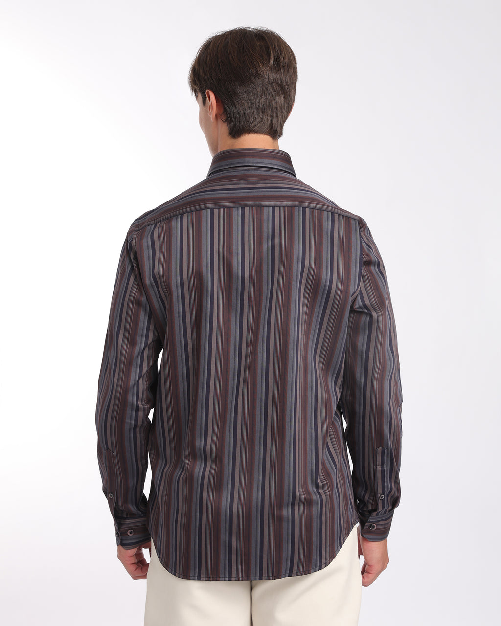 Burgundy Navy Striped Classic Fit Shirt