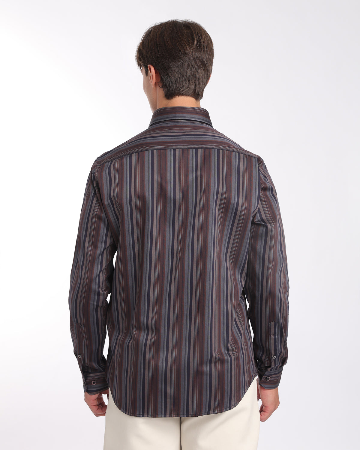Burgundy Navy Striped Classic Fit Shirt