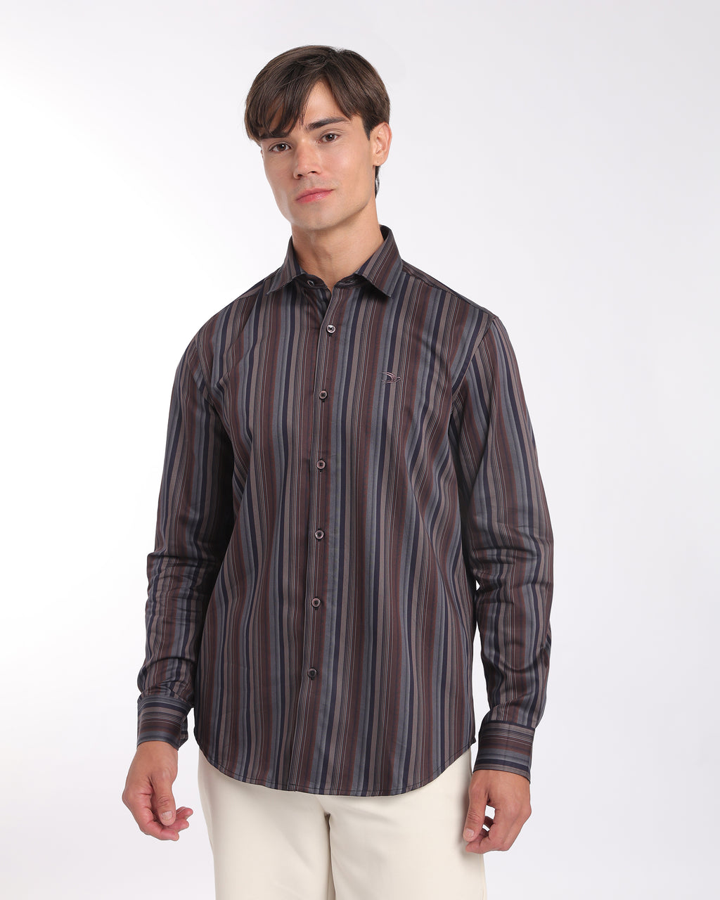 Burgundy Navy Striped Classic Fit Shirt
