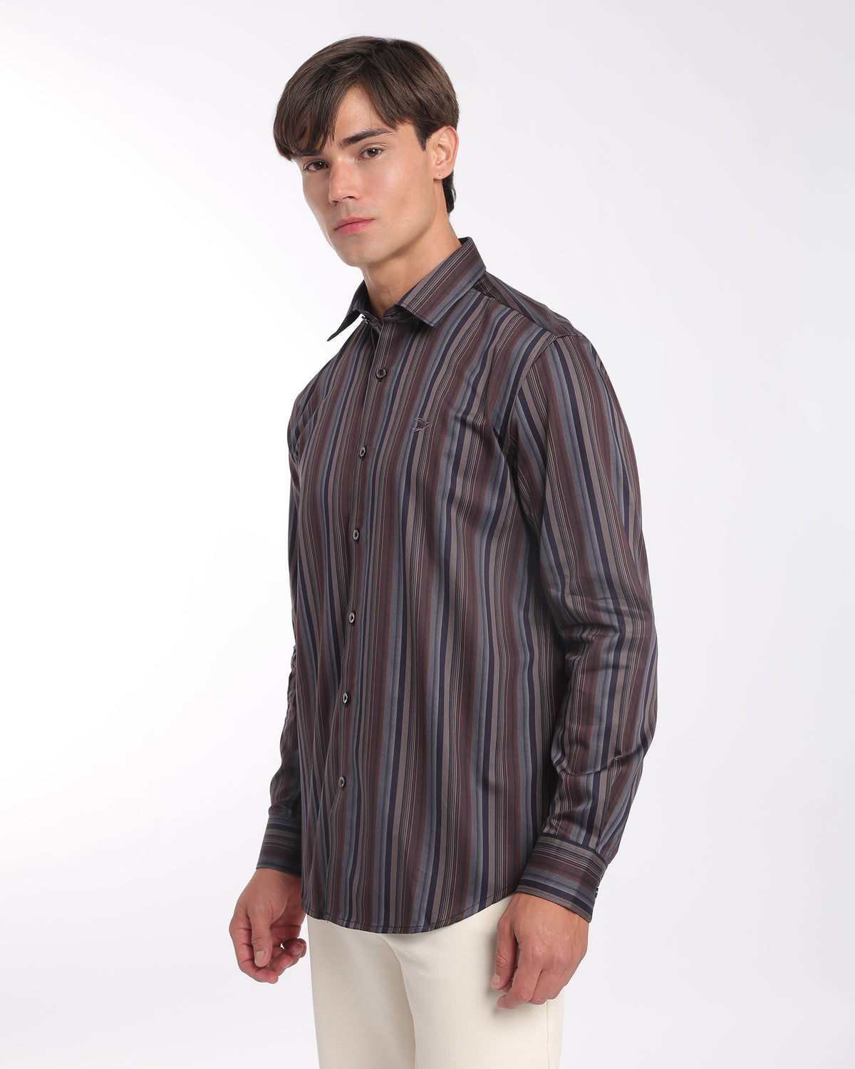 Burgundy Navy Striped Classic Fit Shirt
