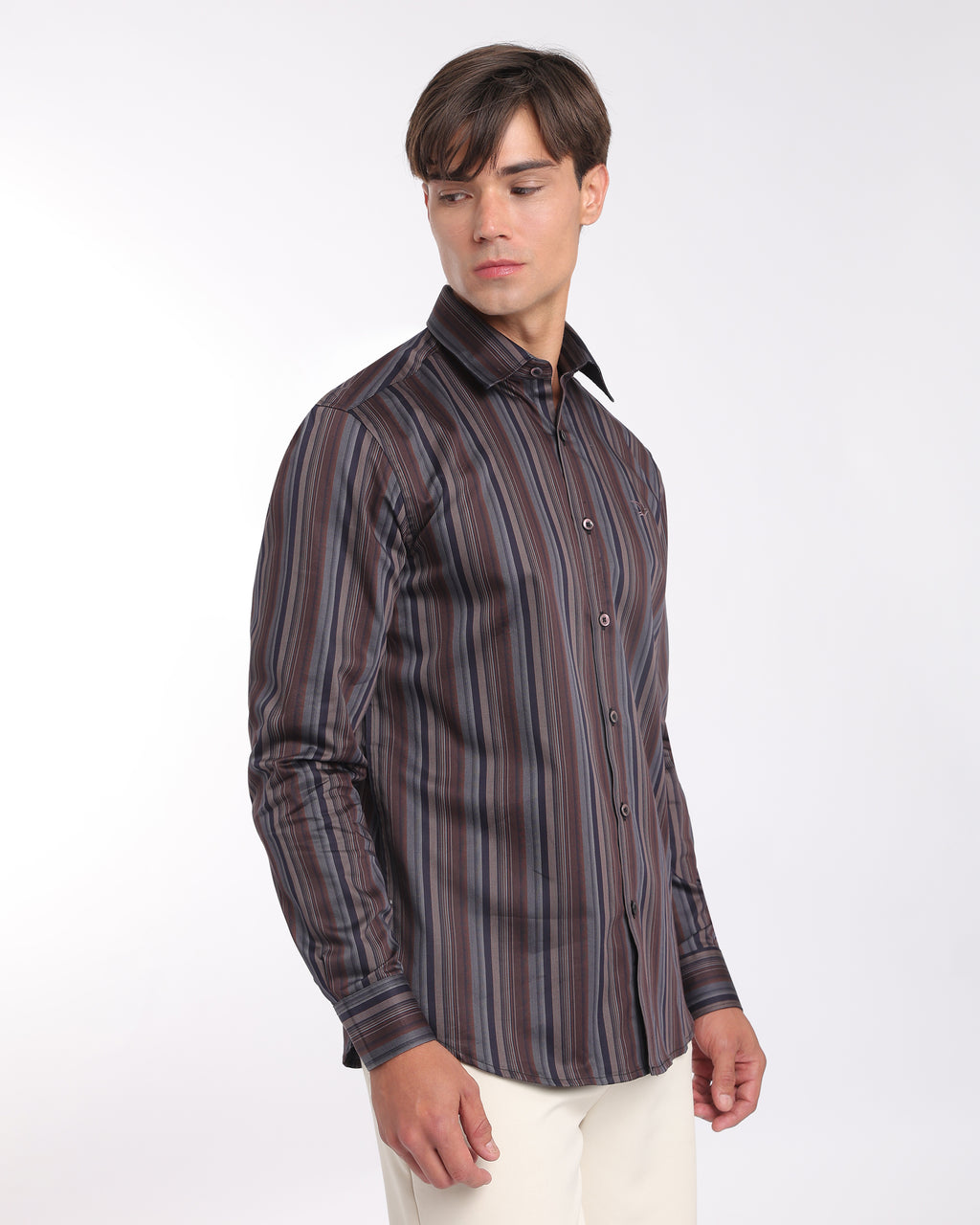 Burgundy Navy Striped Classic Fit Shirt
