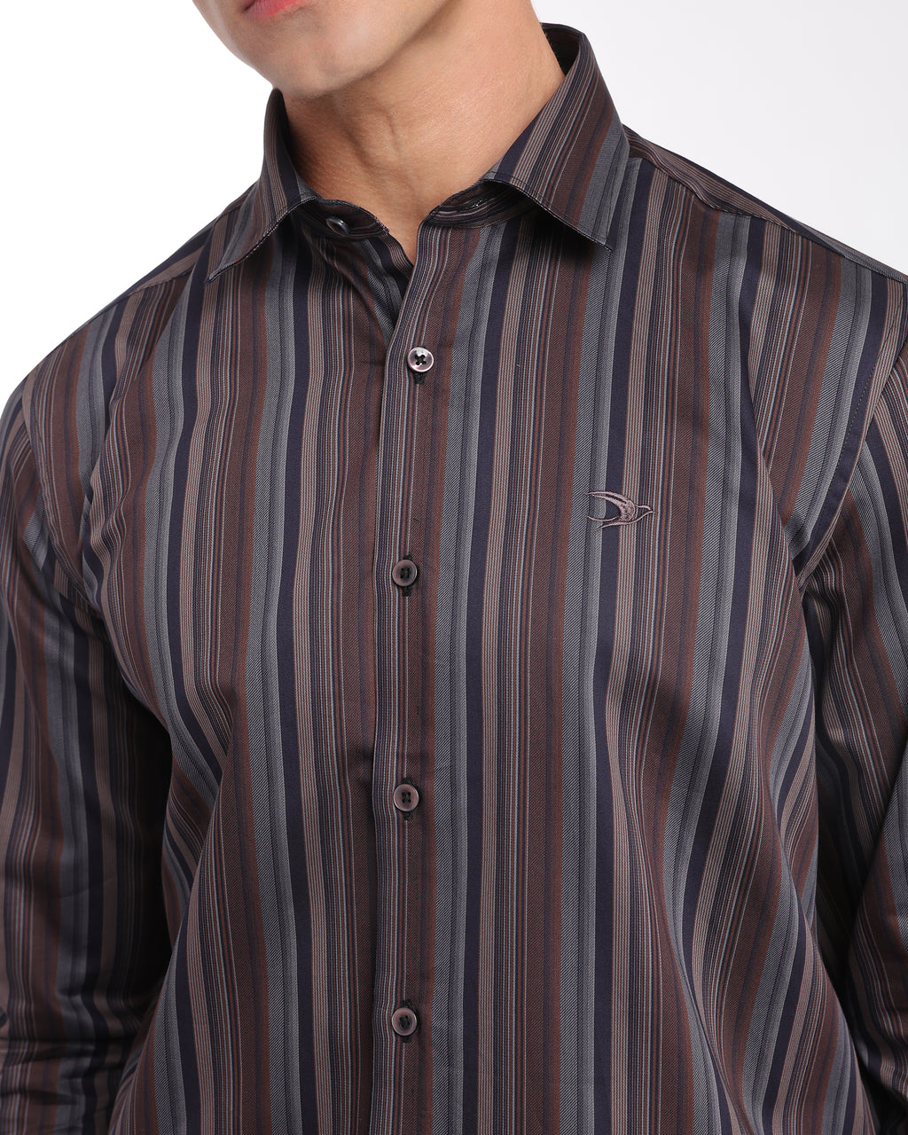 Burgundy Navy Striped Classic Fit Shirt