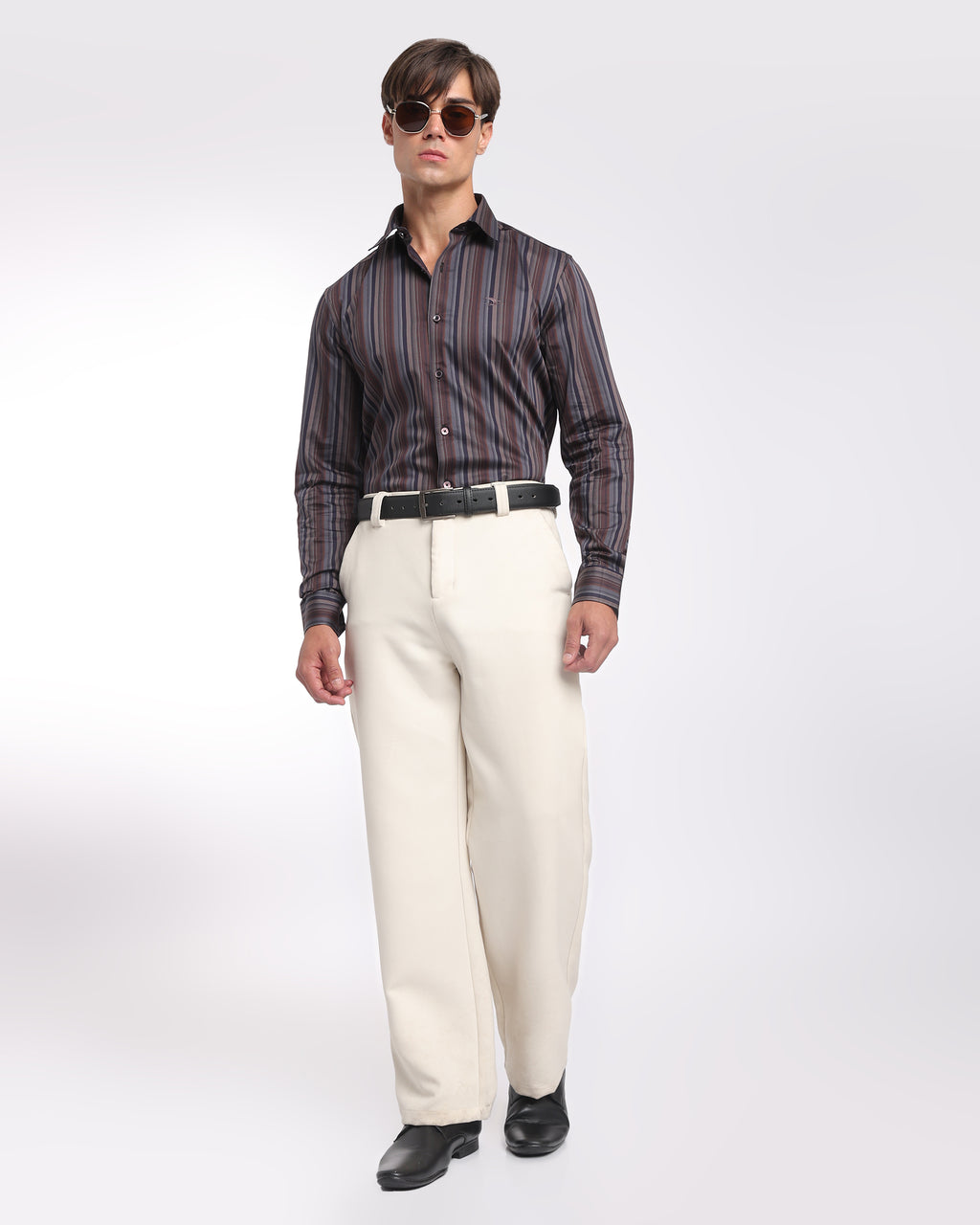 Burgundy Navy Striped Classic Fit Shirt