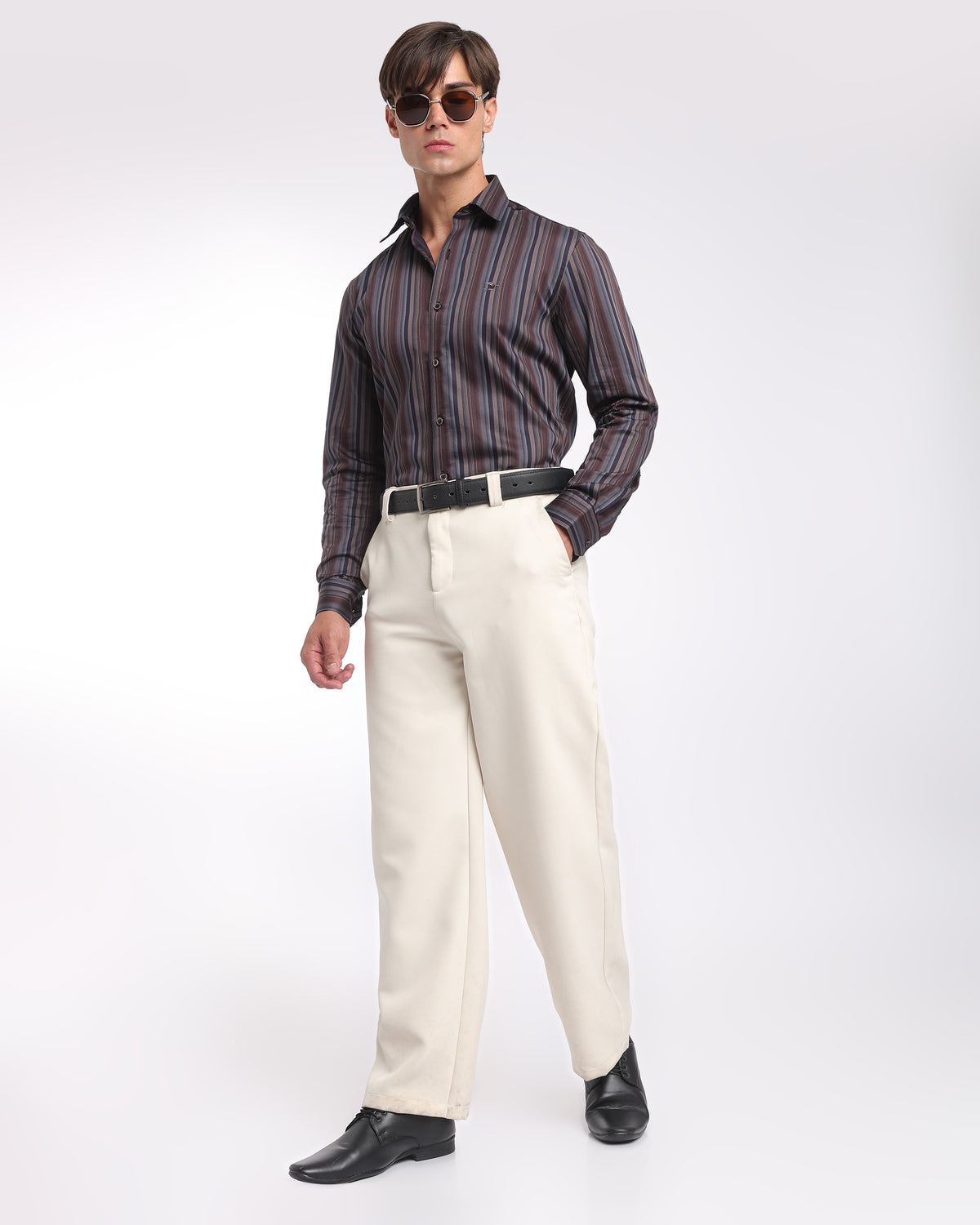 Burgundy Navy Striped Classic Fit Shirt