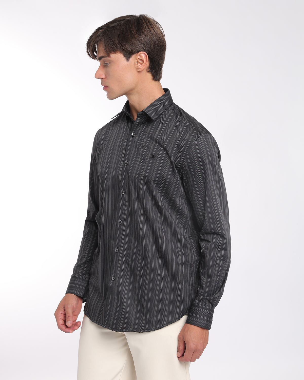 Charcoal Striped Classic Fit Shirt