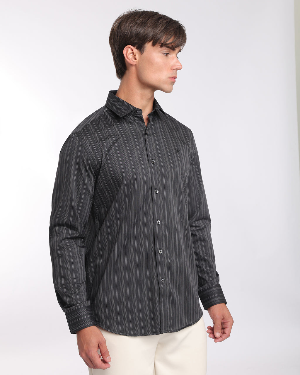 Charcoal Striped Classic Fit Shirt