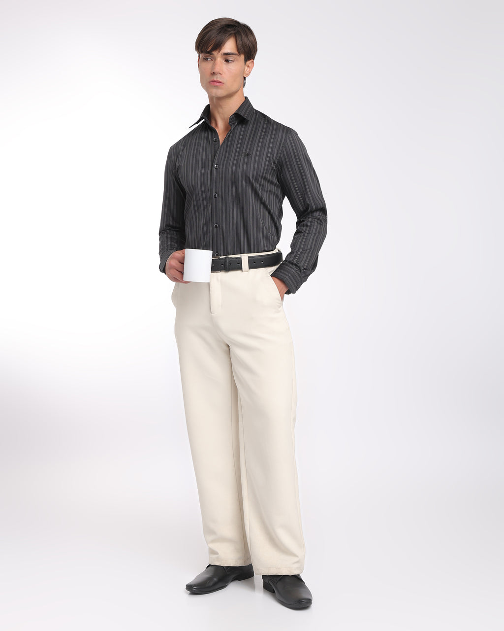 Charcoal Striped Classic Fit Shirt