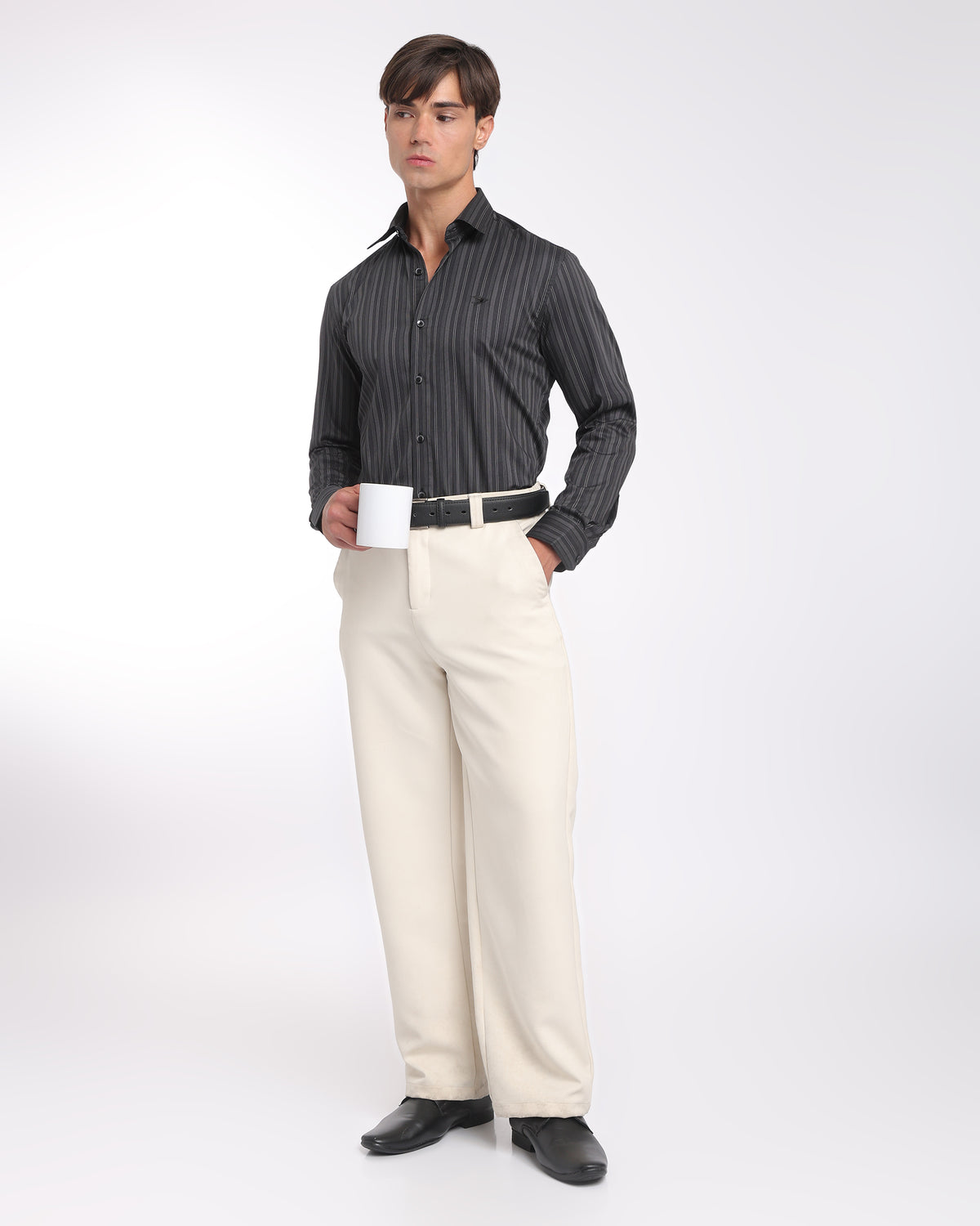 Charcoal Striped Classic Fit Shirt